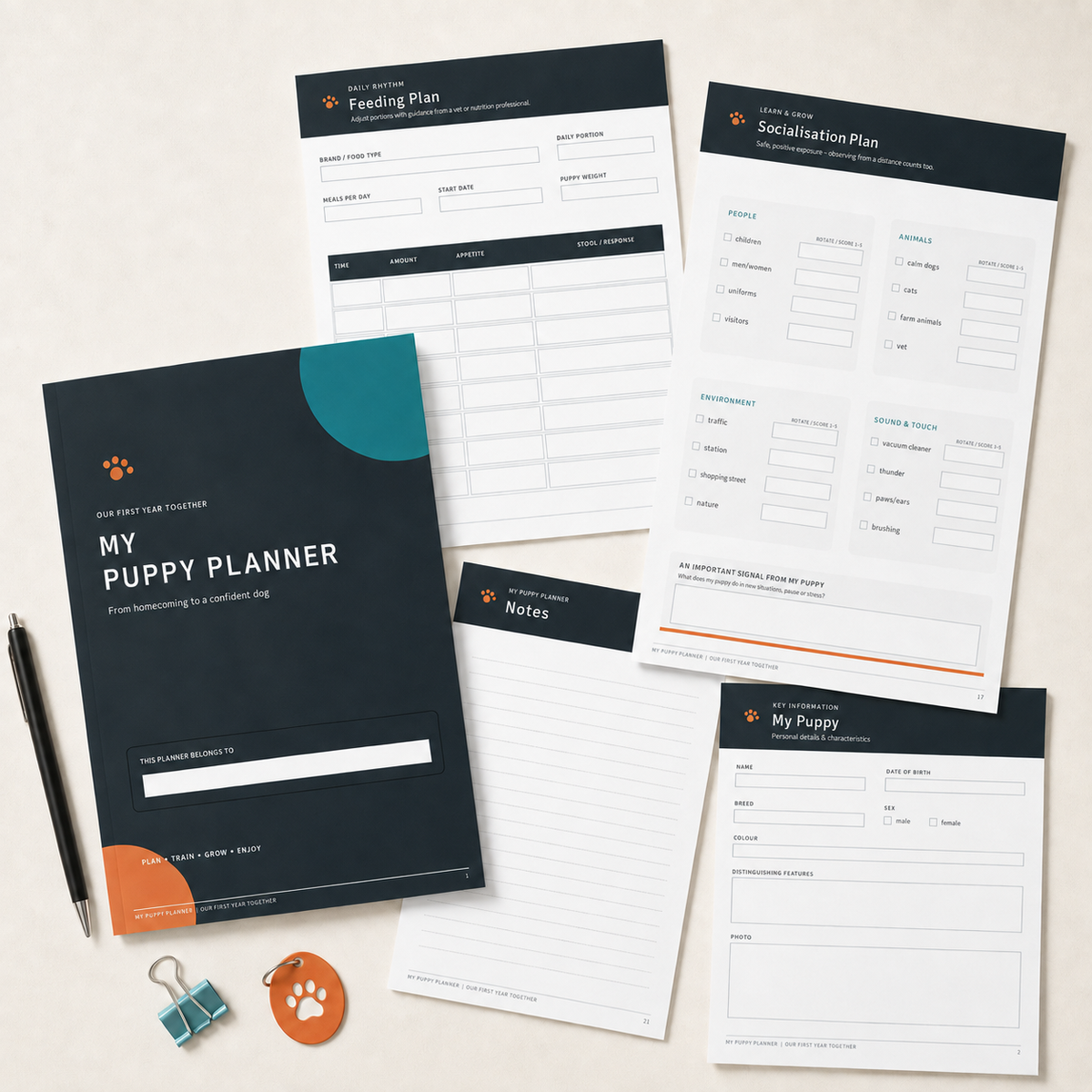 Ordenza My Puppy Planner – Our First Year Together | Digital Fillable PDF